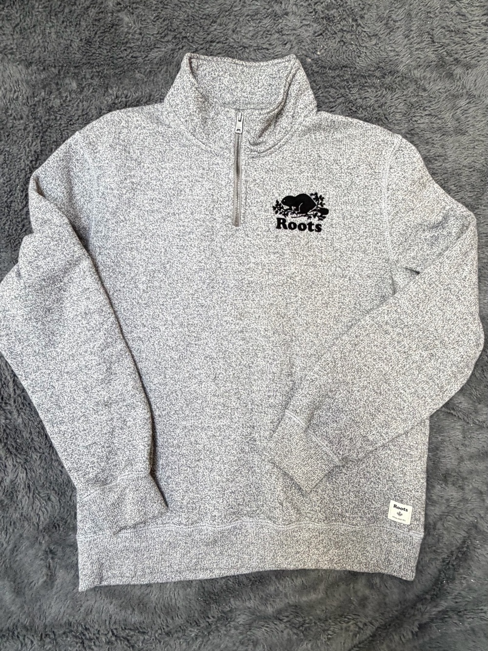 Roots Men's Heather Grey Quarter-Zip Mock Neck Sweater